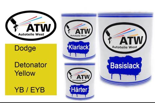 Dodge, Detonator Yellow, YB / EYB: 1L Lackdose + 1L Klarlack + 500ml Härter - Set, von ATW Autoteile West.